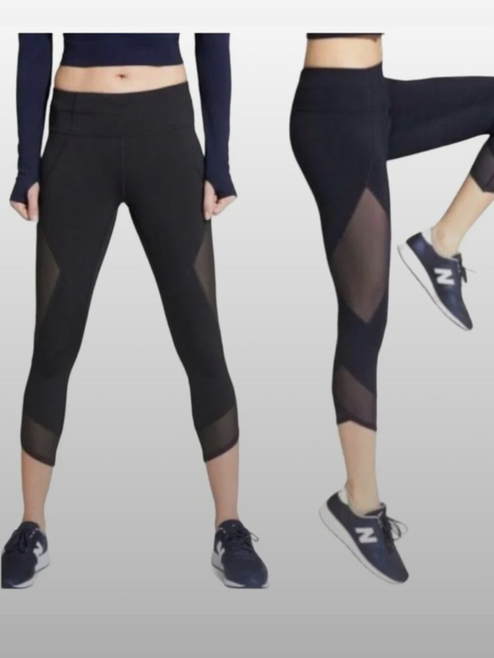 EUC Athleta Crop Leggings Navy Blue with Mesh Panels